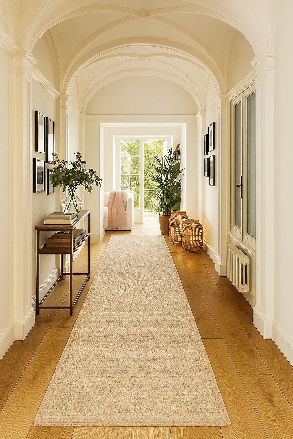 A Textured Hand Woven wool hallway runner rug styled in a heritage Perth Home.