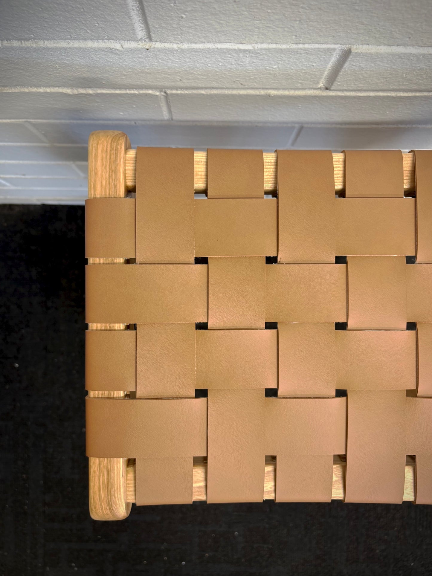 The Thames Barstool, tan leather, is designed with a contemporary style. Featuring a sustainable ash frame and a luxurious strapped saddle leather seat. Colour natural frame with tan leather. Measures 410 wide X 320 depth X 640 height. Top.