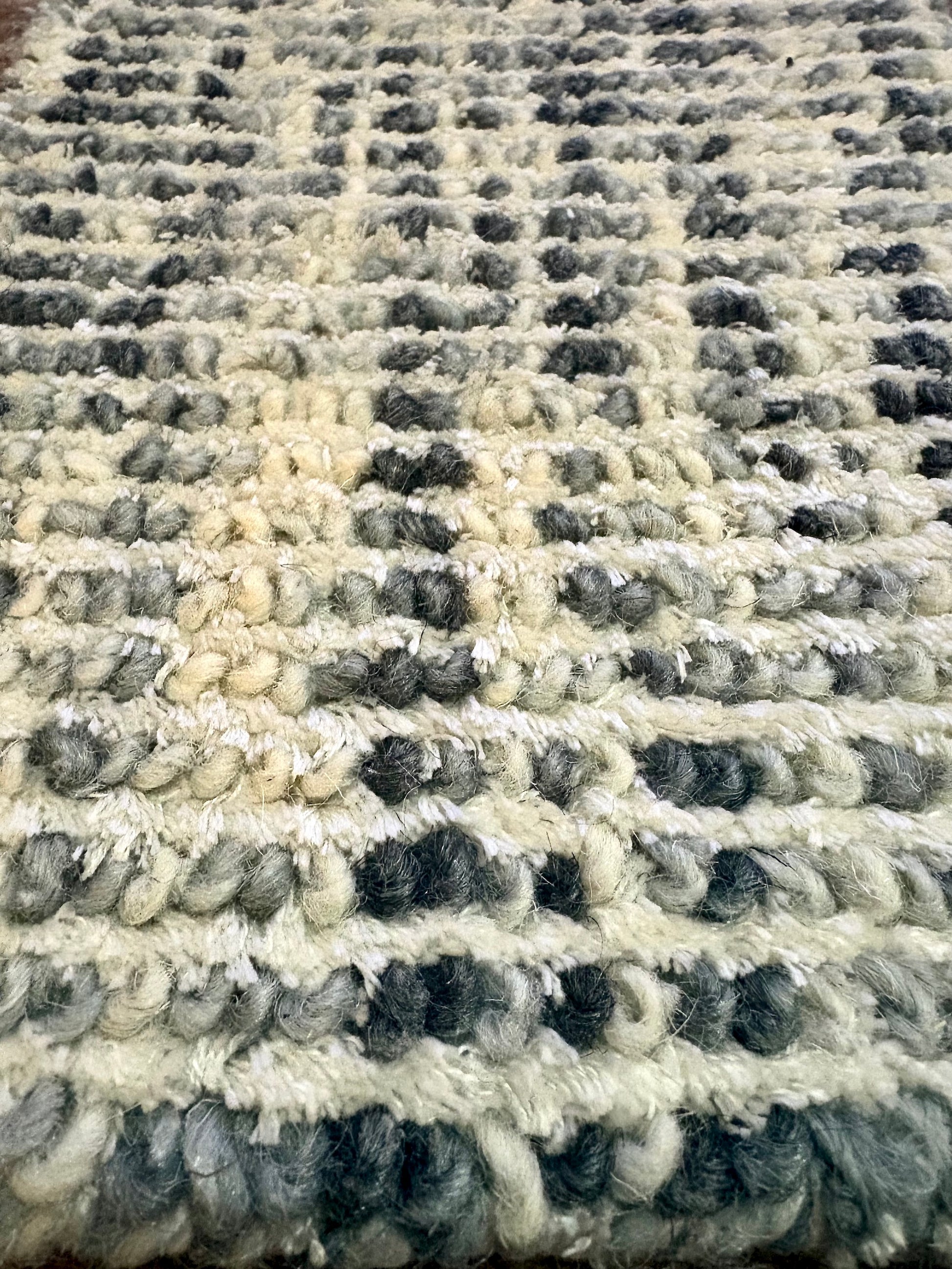 Toro Dark Grey is a hand-loomed, hand-knotted rug with a contemporary multi-fleck design. Wool and silky viscose are blended to create a soft feel with its 10-12mm pile height. Colour light grey with dark grey accents. Sizes 160 X 230, 200 X 290, 240 X 340 and 300 X 400. Close.