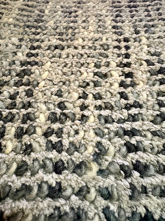 Toro Silver is a hand-loomed, hand-knotted rug with a contemporary multi-fleck design. Wool and silky viscose are blended to create a soft feel with its 10-12mm pile height. Colour Silver with dark grey accents. Sizes 160 X 230, 200 X 290, 240 X 340 and 300 X 400. Close.
