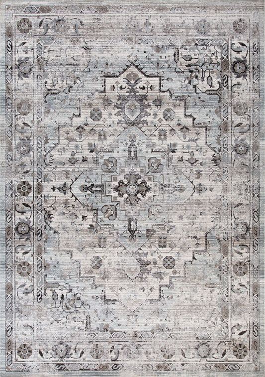 Victoria Chapel 20 is a premium machine made rug. Its 2 million polyester points per square meter, give it a luxurious soft feel. Featuring a traditional/tribal design. Colours Light Grey, with grey and black accents. Sizes 160 X 235, 200 X 285, 240 X 330 and 300 X 380. Full.
