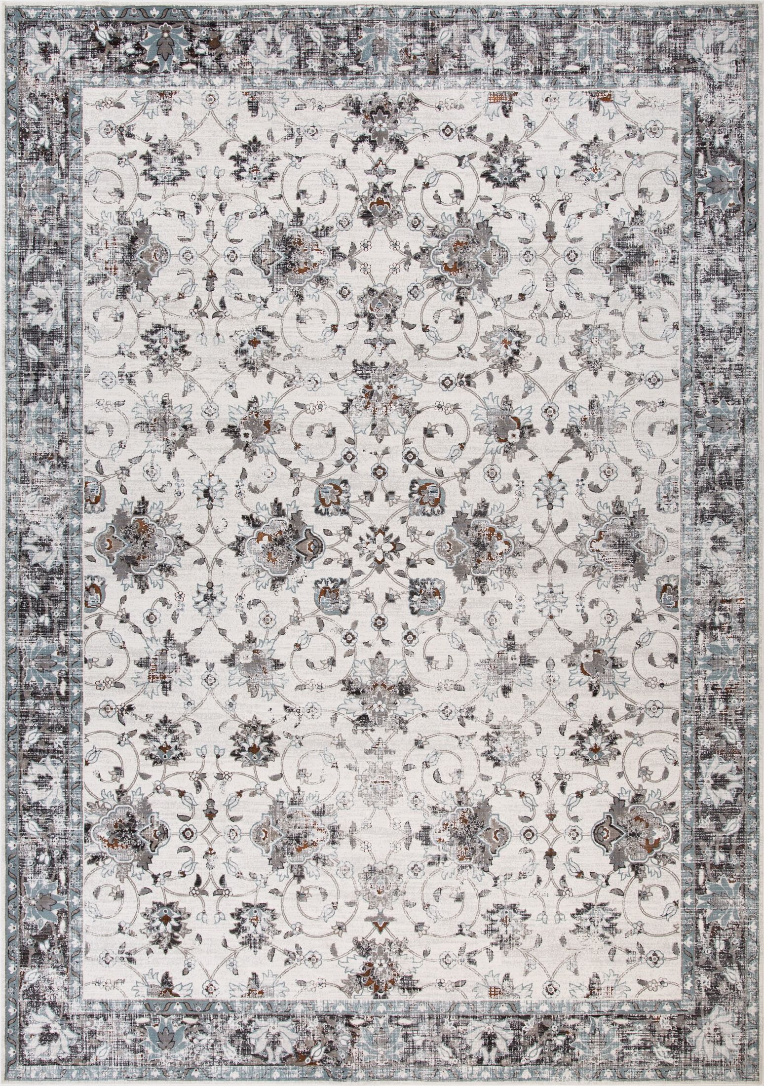 Victoria Keshan 530 is a premium machine made rug. Its 2 million polyester points per square meter, give it a luxurious soft feel. Featuring a traditional design. Colours Light Grey, with grey, black and beige accents. Sizes 160 X 235, 200 X 285, 240 X 330 and 300 X 380. Full.