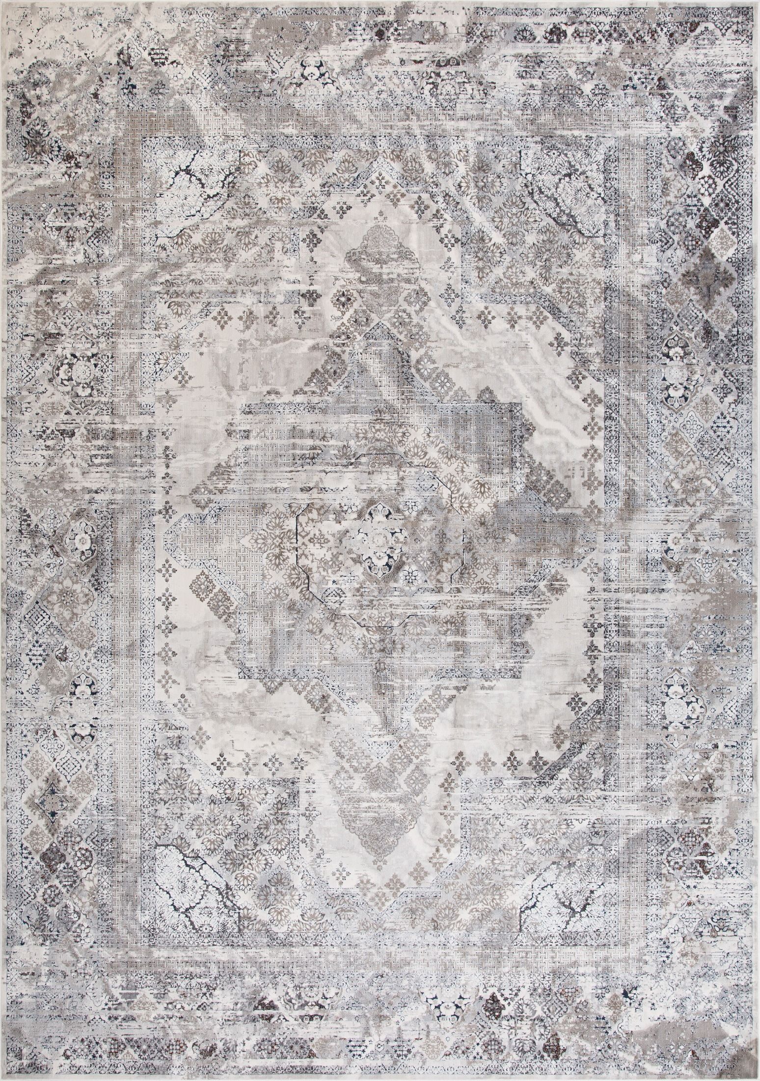 Victoria Marble 4156 is a premium machine made rug. Its 2 million polyester points per square meter, give it a luxurious soft feel. Featuring a traditional/tibal design. Colours Light Grey, with grey, black and beige accents. Sizes 160 X 235, 200 X 285, 240 X 330 and 300 X 380. Full.
