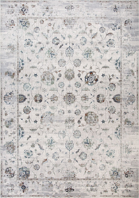 Victoria Opal 4152 is a premium machine made rug. Its 2 million polyester points per square meter, give it a luxurious soft feel. Featuring a traditional design. Colours Light Grey, with grey, black and beige accents. Sizes 160 X 235, 200 X 285, 240 X 330 and 300 X 380. Full.