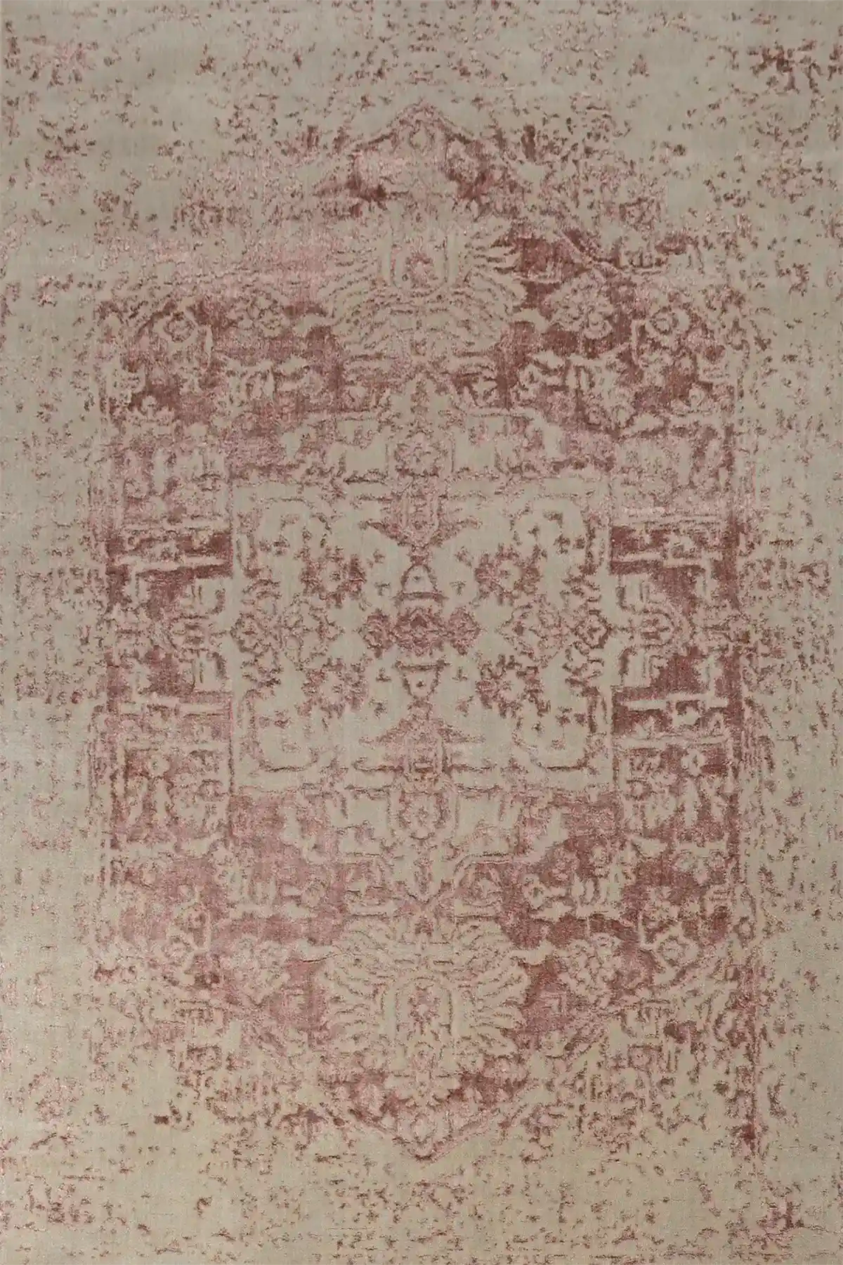 Victoria Terra is hand-loomed rug from silky viscose. Featuring a vintage distressed traditional design and medium texture. Has a pile height of 10-12mm. Colour Beige with Red Terracotta accents. Sizes 160 X 230, 200 X 290 and 240 X 340. Full.
