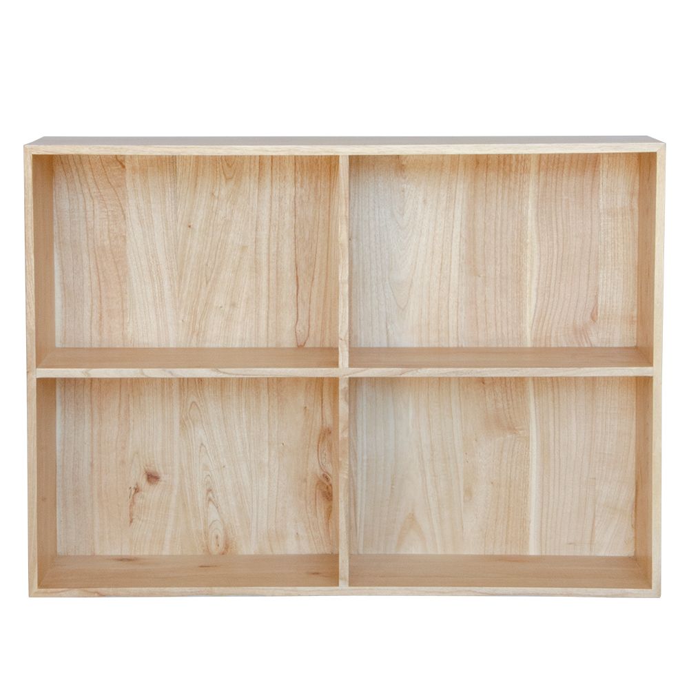 The Virgo Bookshelf Small. 4 compartments of storage in a 2 x 2 configuration. Constructed from solid white cedar. Colour Natural. Measures 8600 Height x 1200 Wide x 350 Depth. Front Plain.