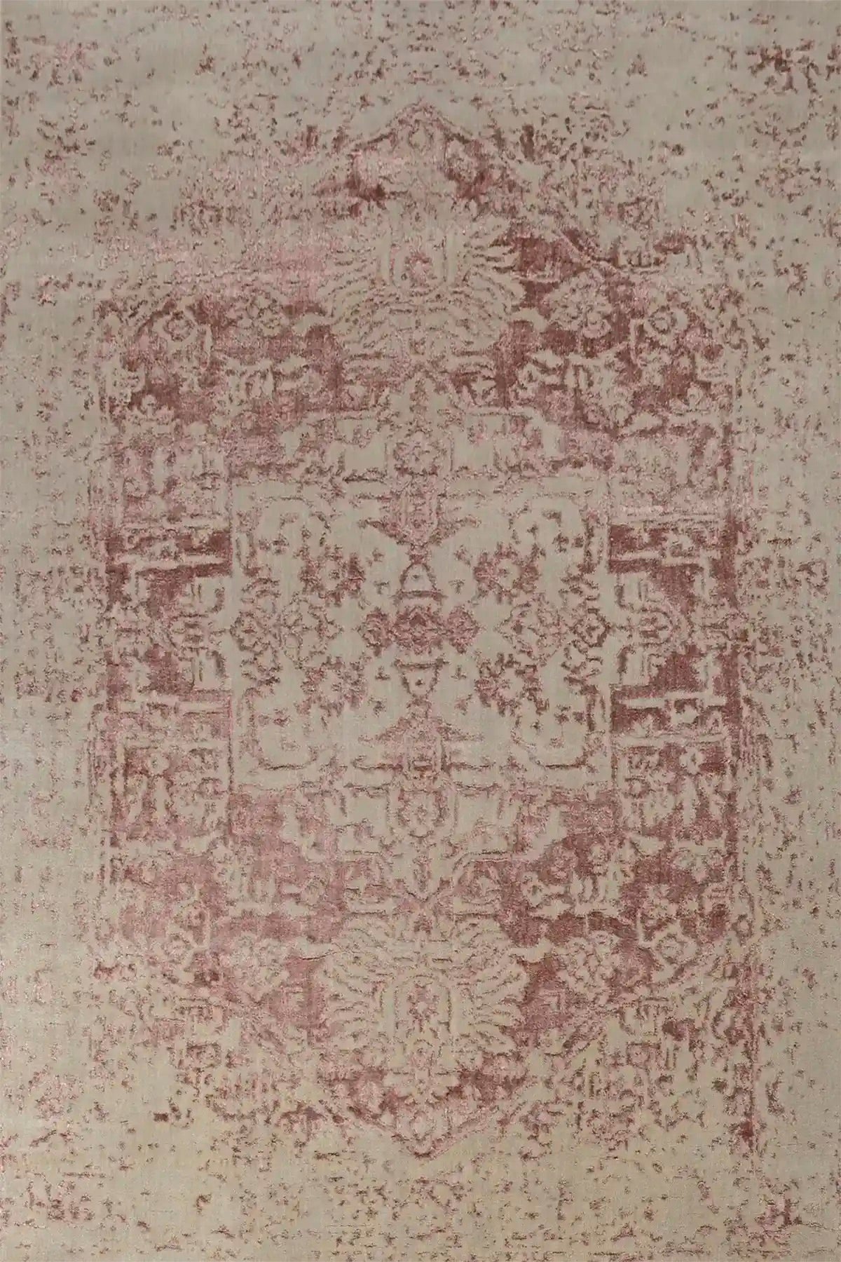 A full view of a Viscose hand woven pile rug. 