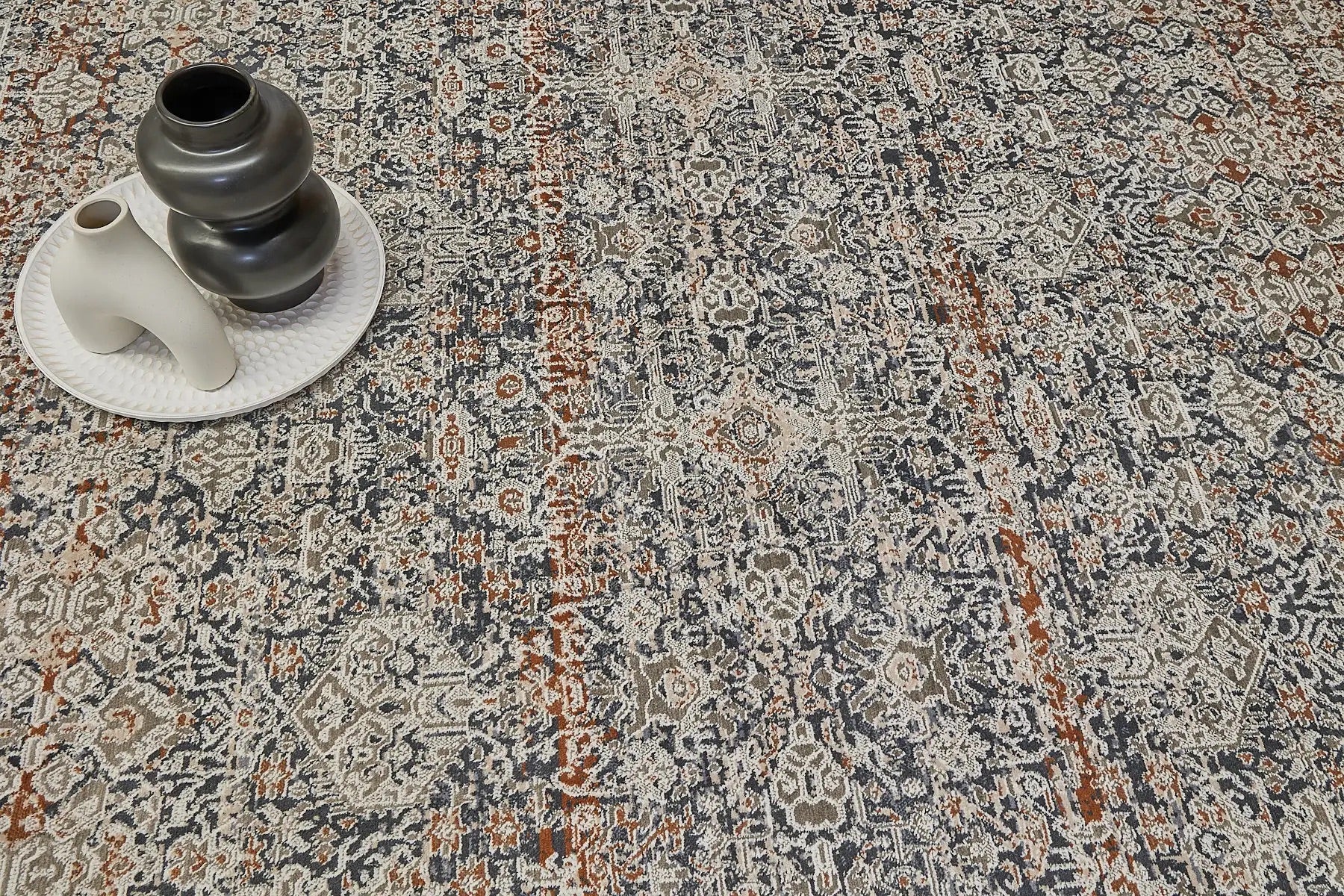 A close view of the Indus Fume Viscose machine made traditional rug.