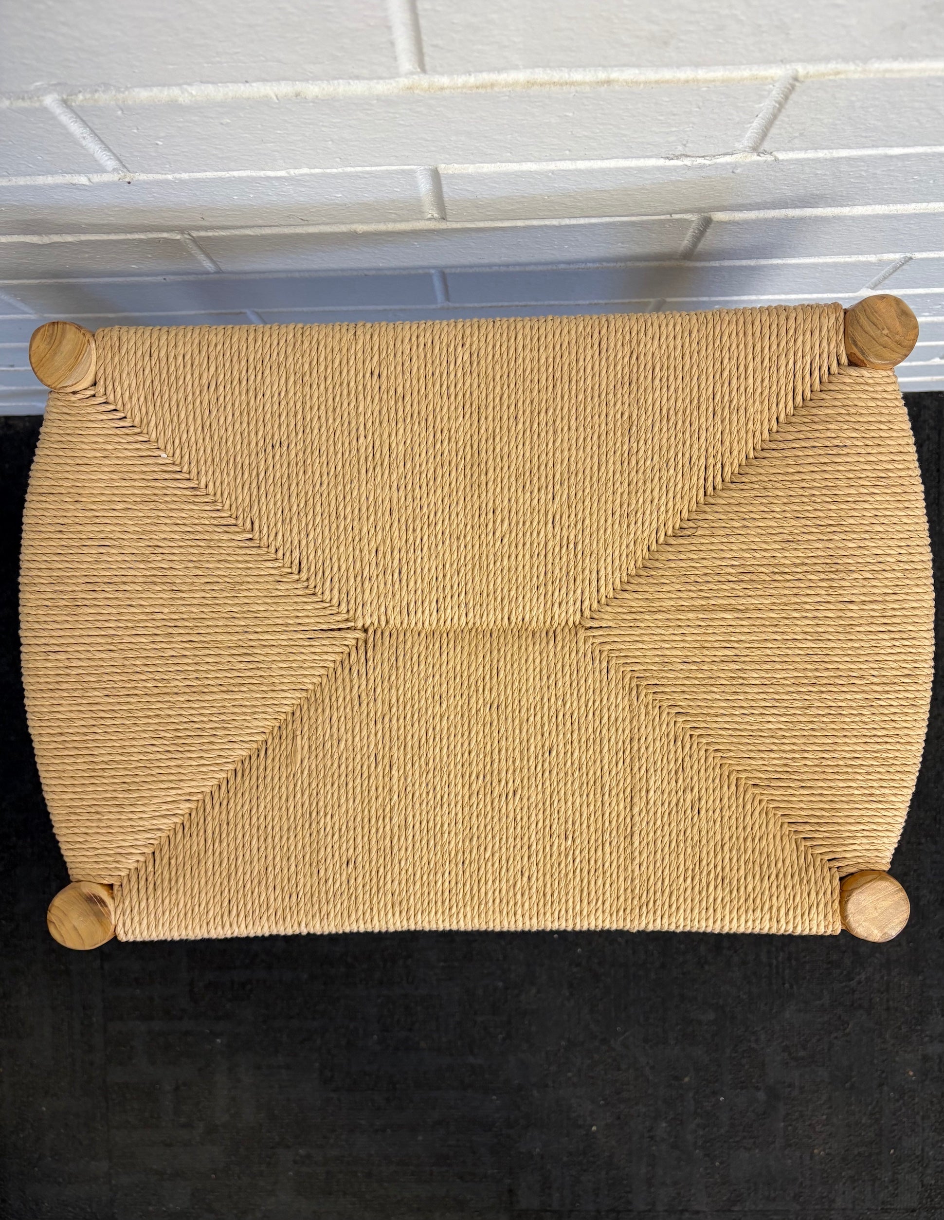 Wenatchee barstool with solid teak wood frame and hand-woven natural rope seat, featuring a clean, minimalist design suitable for coastal and contemporary interiors. Measures 500 Width X 340 Depth X 660 Height. Top.