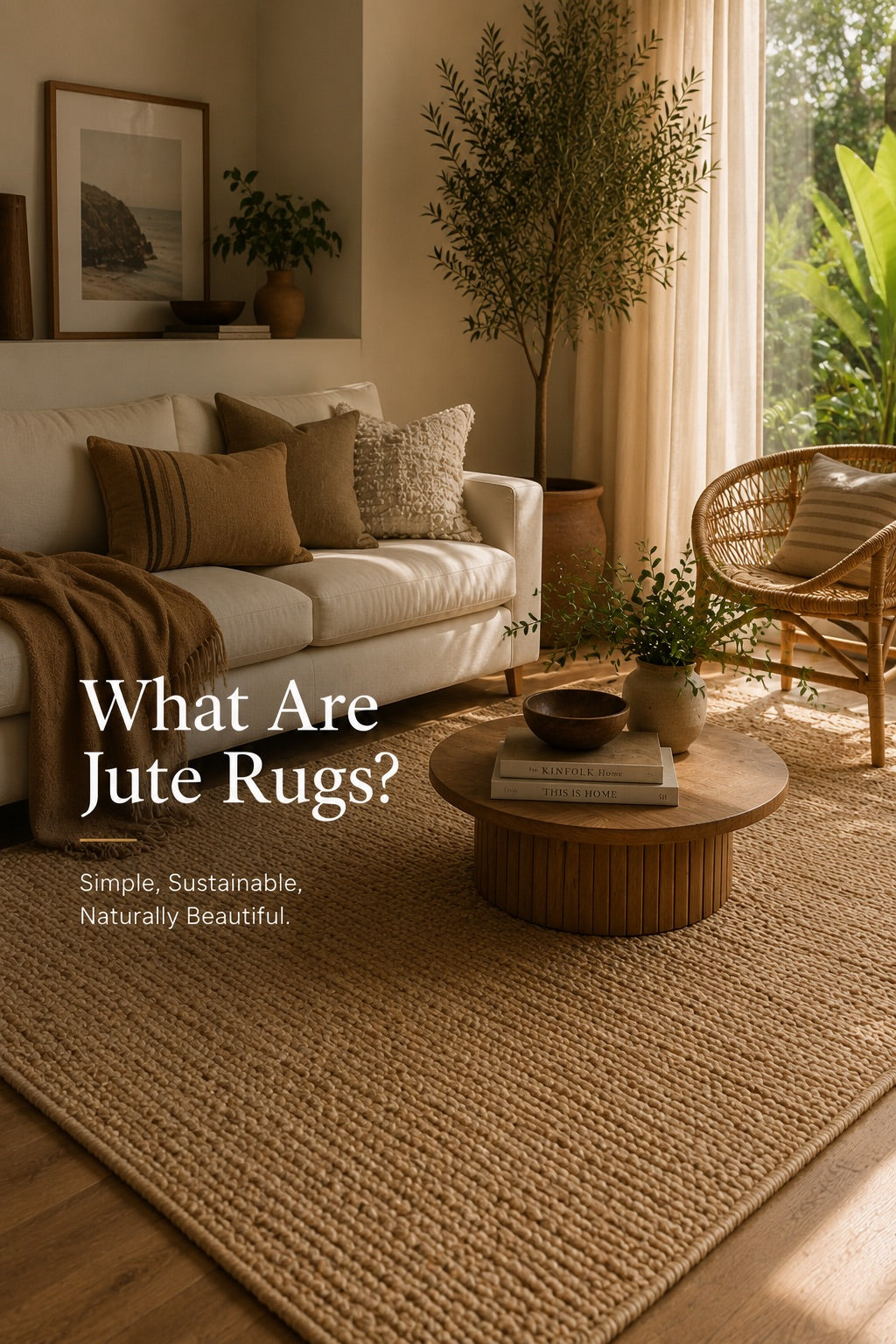 A Jute Hand Woven rug styled in a Perth home living room setting.