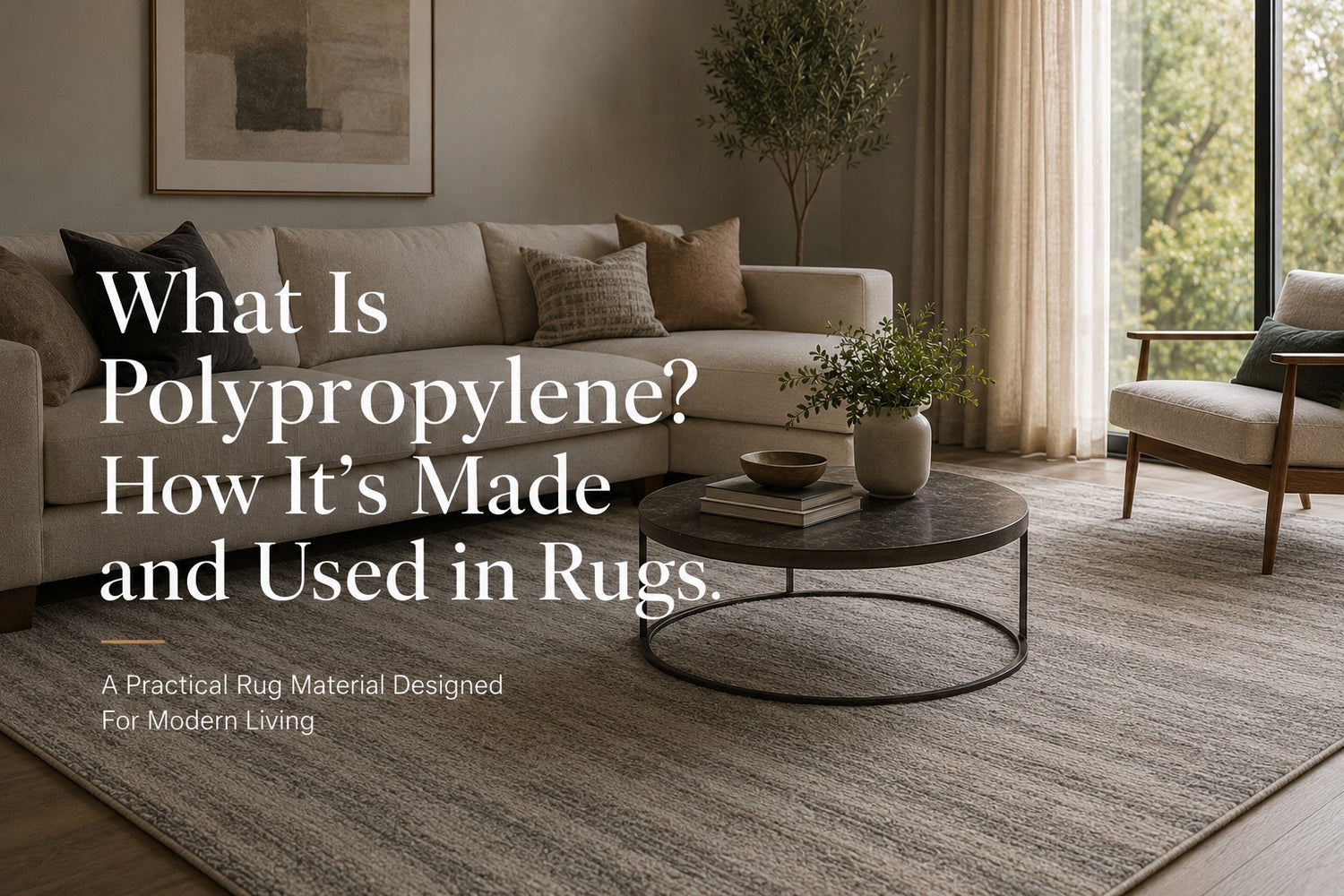 A Polypropylene Rug Styled in a a modern Perth home living room setting.