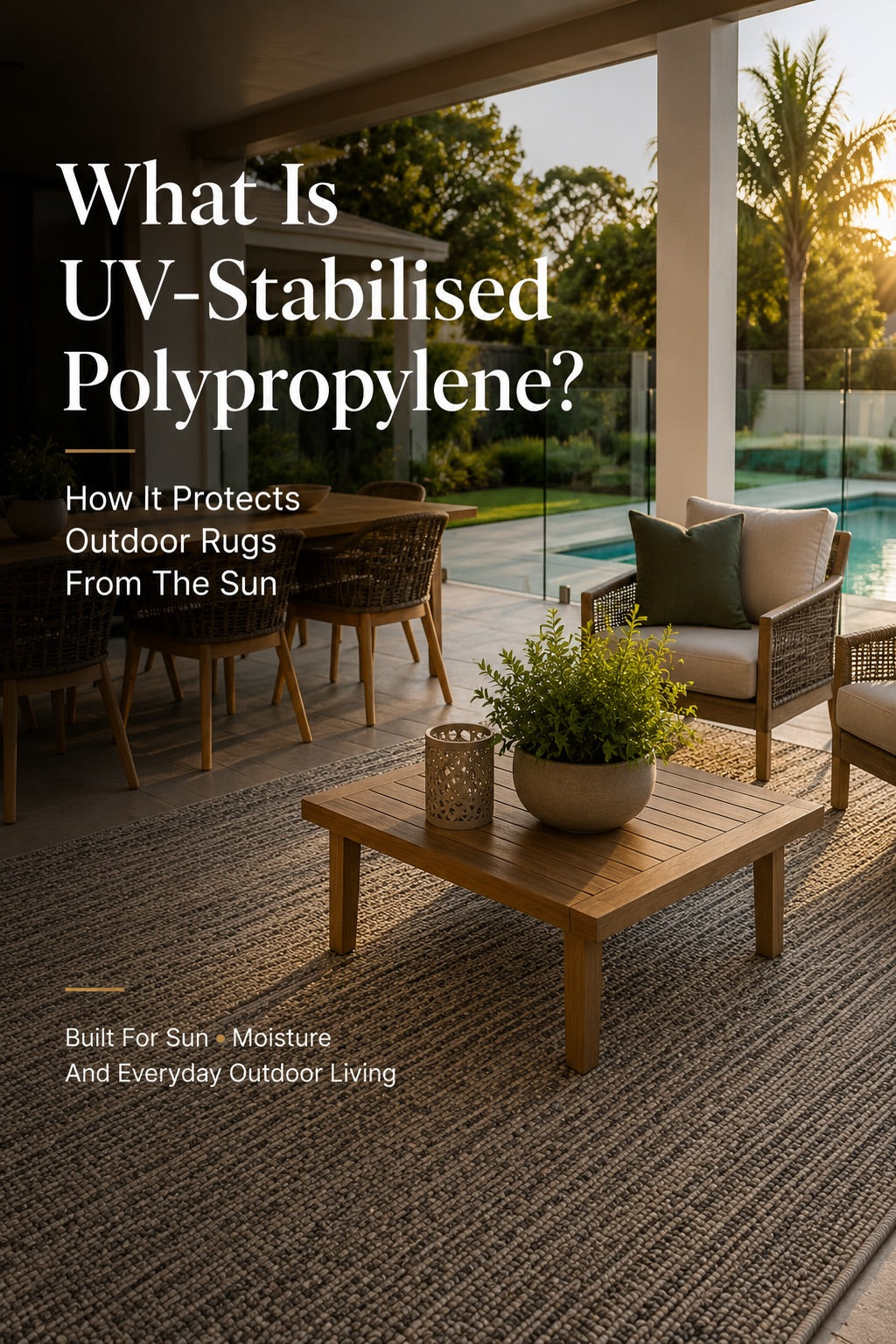 A UV Stabilised Polypropylene Rug Styled in a Perth home outdoor alfresco setting.