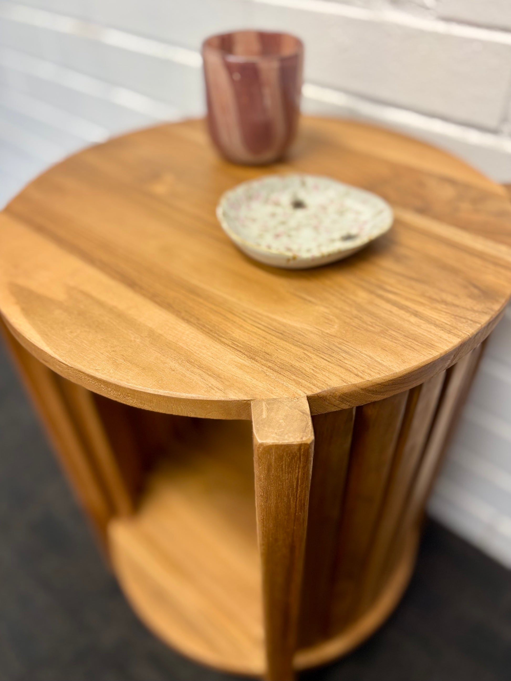 Whitney Side Table made from natural sustainable teak with open slatted base. Ochoco Side Table Perth. Top.