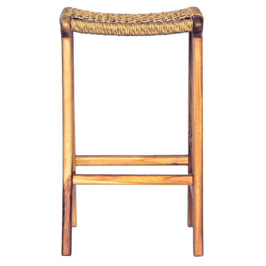 The Yakima Barstool boasts a coastal contemporary feel. Crafted from sustainable solid teak and featuring a luxurious synthetic rope seat. Colour natural. Measures 400 wide X 340 depth X 670 seat height. Front Plain.