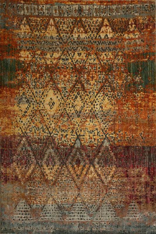 Zarita Noble is a machine made rug from soft and durable polyester. Featuring Tribal diamond patterns. Colours Reds, Golds, Blacks and Light Greys. Sizes 240 X 320 and 300 X 380. Full.