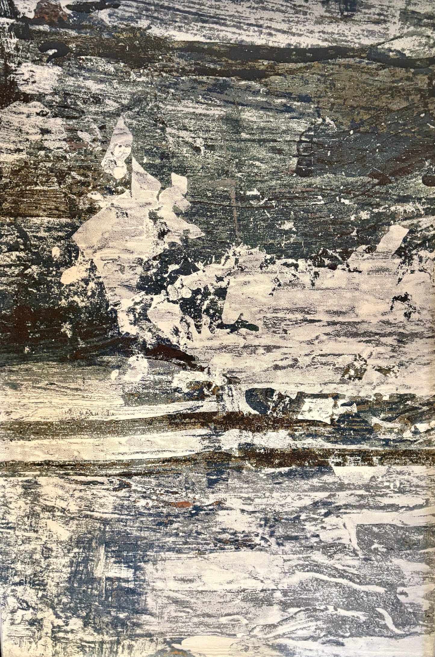 The Zenith Strata rug. This rug is skilfully created from strong heat-set polypropylene, showcasing a stylish contemporary design. Colours, whites, greys, blues, beiges. Top.
