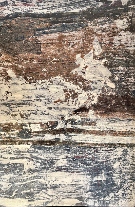 The Zenith Terrain rug. This rug is skilfully crafted from heat-set polypropylene, showcasing a stylish contemporary design. Colours, whites, blues beiges, dark greys. Top.