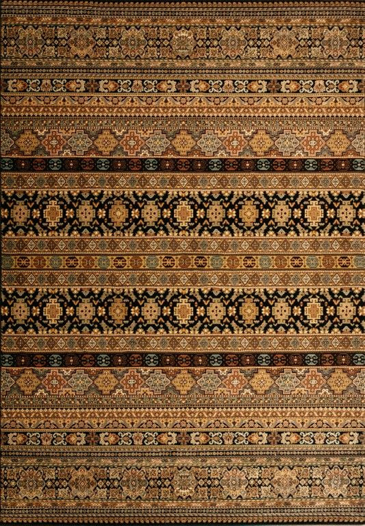 Afghan Black is a machine made rug featuring traditional afghan tribal designs.  Made from  heat-set polypropylene. Colours Reds, Blacks, and Golds.  Sizes. 160 X 235, 200 X 285, 240 X 340 and 300 X 400. Full.