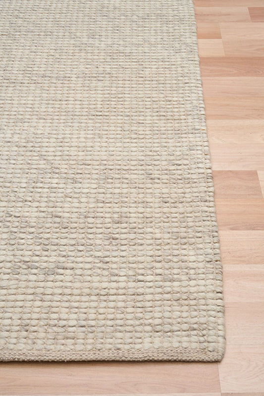 Dasha Runner - Light Grey is a texture hand woven rug runner made of 80%  New Zealand Wool and 20% Polyester. Colour Beige. Size 80 X 320. Front.